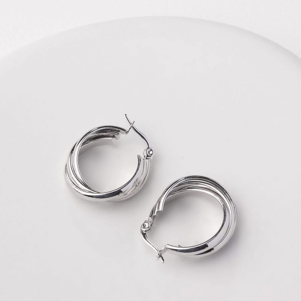 Polished Silver Twist Hoop Earrings - Women Jewelry